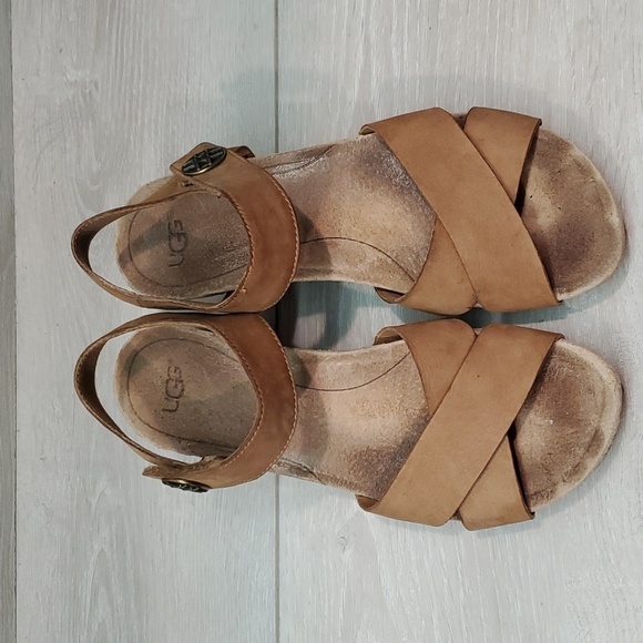 Ugg Australia Women Leather Wedge Sandals shoes sz 5 - Picture 3 of 13